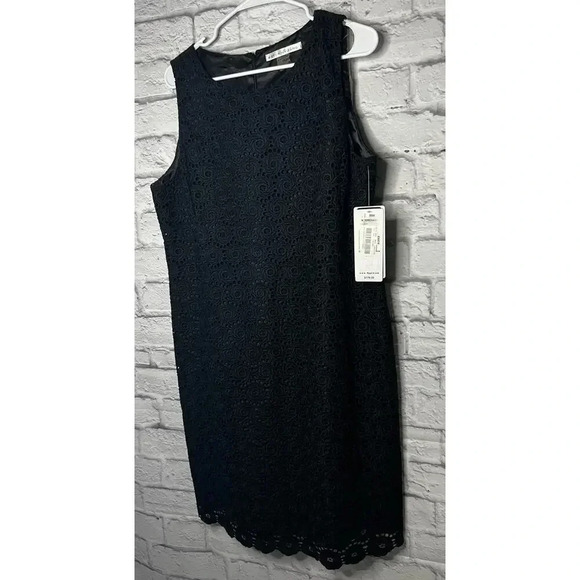 NWT Peter Nygard black sheath eyelet sleeveless dress, size 14p. - Picture 4 of 9